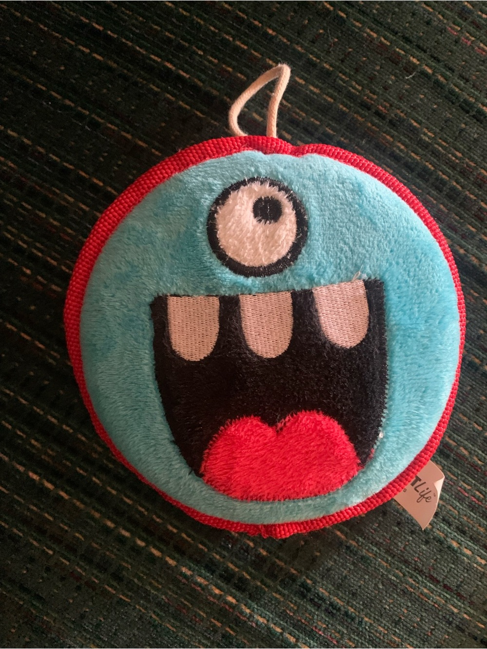 Vibrant Light Blue Plush Dog Toy with Red Edge